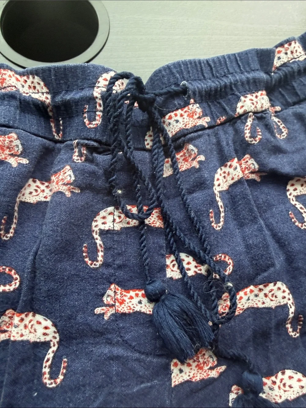 LOFT Navy Pull-On Shorts with Pink Leopard Print and Tassel Drawstring